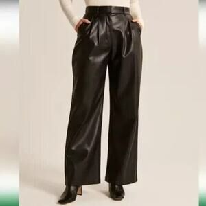 Abercrombie Fitch Vegan Leather Pant Size XL Wide Leg Curve Love Pleats $118 NEW